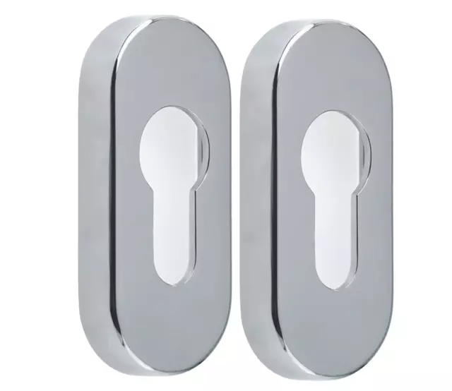 Pair Of Mila Narrow Style Escutcheon Patio Door Euro Cylinder Cover Plate Chrome