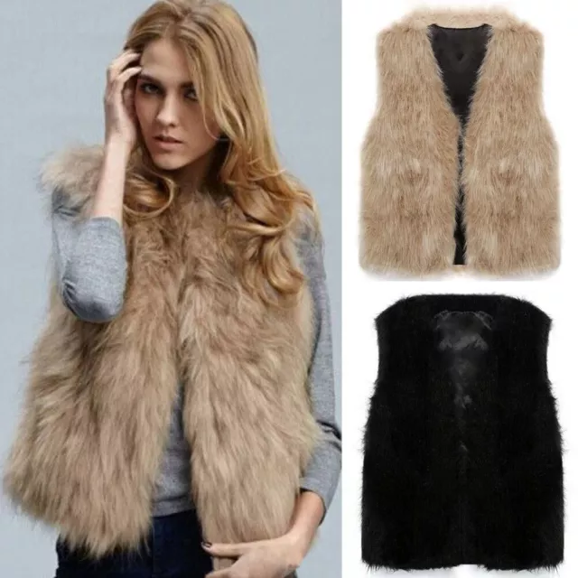 Women Faux Fur Sleeveless Jacket Casual Winter Gilet Vest Coat Waistcoat Outwear