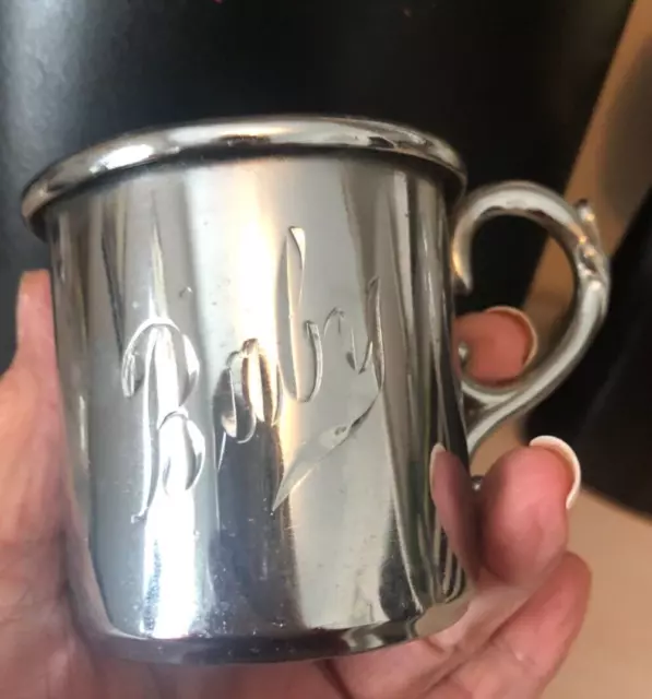 MCM Vtg WR Wm Rogers QUADRUPLE Silverplate BABY CUP Mug 2.75" "BABY" Fancy