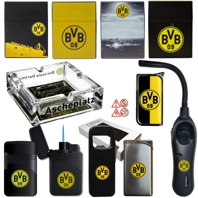 Borussia Dortmund Aschenbecher Zigarettenbox Feuerzeug Rubber Turbo Jet BVB 09