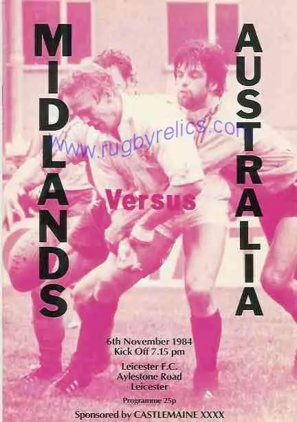 MIDLANDS v AUSTRALIA 6 November 1984 SIGNED RUGBY PROGRAMME INC DAVID CAMPESE