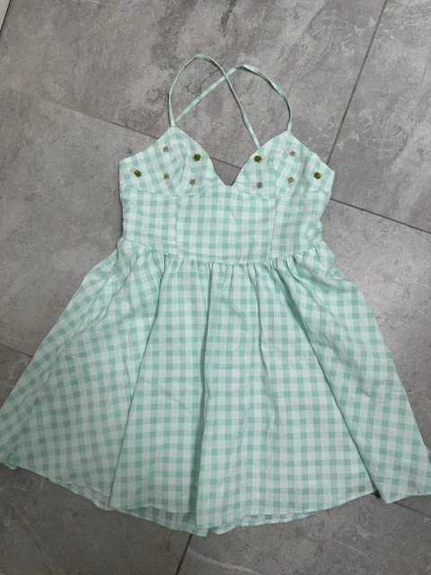 ZARA MINT GREEN Gingham Mini Dress With Embroidered Bead Flower Straps Size M 10.00 - PicClick UK ZARA MINT GREEN Gingham Mini Dress With Embroidered Bead Flower Straps Size M 10.00 - PicClick UK