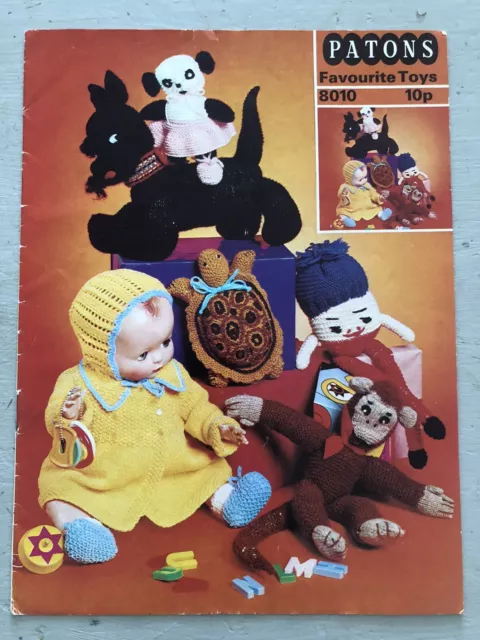 Vintage 70er Jahre PATONS 8010 SPIELZEUG + 20" PUPPENKLEIDUNG - TIERE STRICKEN + HÄKELMUSTER