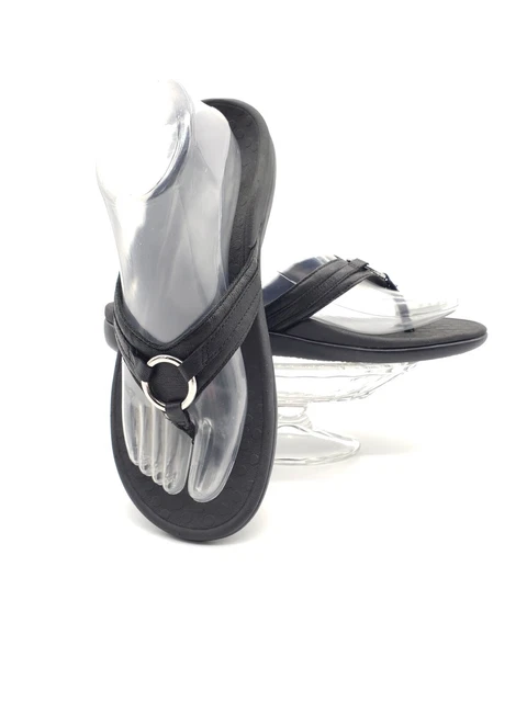 VIONIC Tide Aloe Women Sandal Black Thong Style with Silver ring US 9 PreOwned