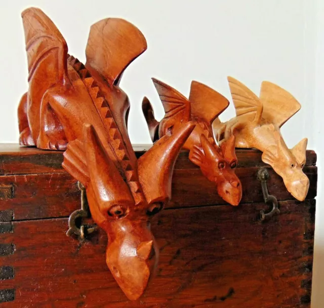 Carved wooden shelf sitting sitter Dragon wood carving ornaments Small or large
