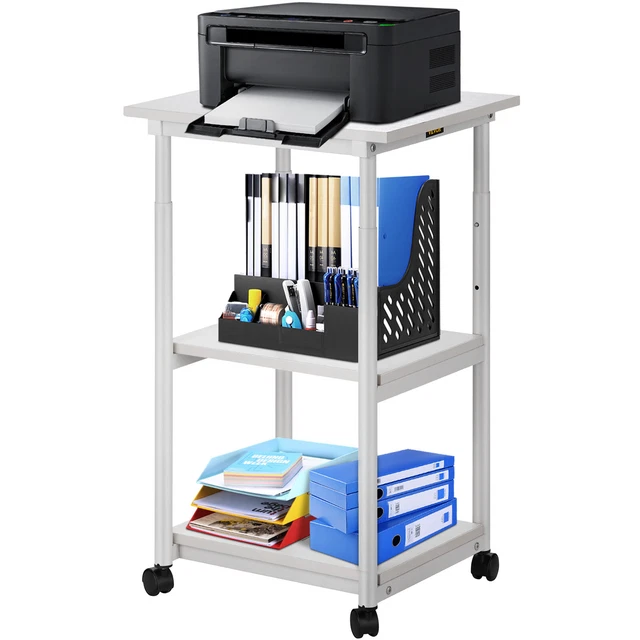 Support Imprimante PUNCIA Avec Rangement & Roulettes | Bureau Extensible 60-110cm - Marron