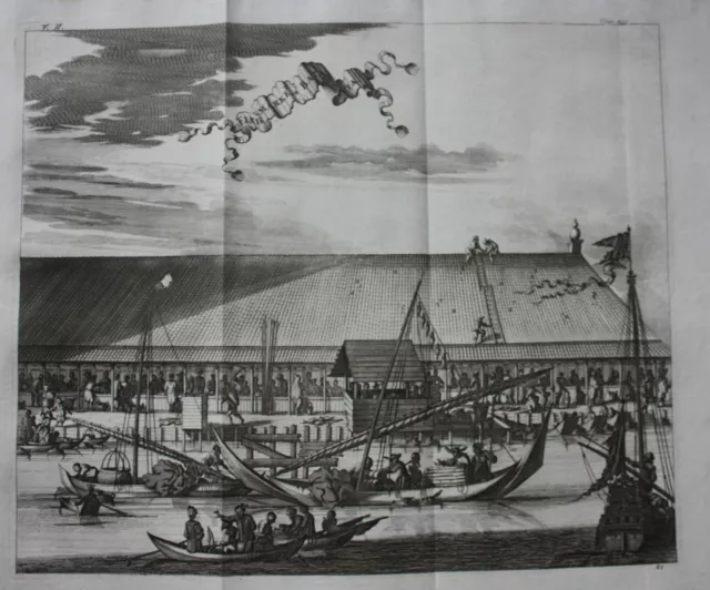 Antique print BATAVIA, JAKARTA, INDONESIA, FISH MARKET, Churchill, 1744