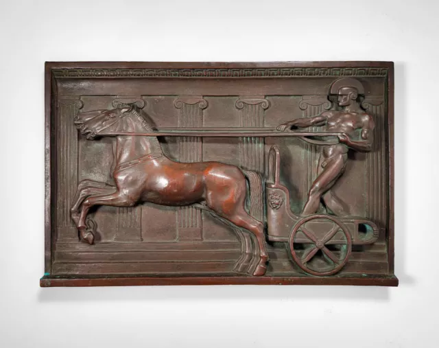 ENORME FREGIO GALVANOPLASTICO BRONZO ART DECO anni '20 - carro greco nudo e cavalli