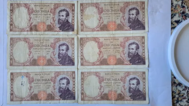 10,000 Ten Thousand Lire Michelangelo Banknote, Lot 6 NOTES 10,000 Ten Thousand Lire Michelangelo Banknote, Lot 6 NOTES