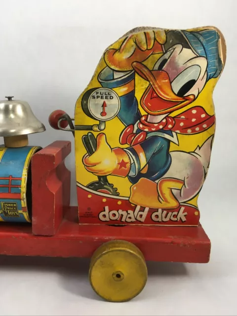 Donald Duck Choo Choo Fisher Price  #450 Disney 1940s Vintage Pull Toy 3