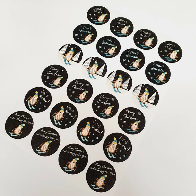 24 Geschenkaufkleber Eule Frohe Weihnachten Sticker Etiketten Deko Xmas 35mm