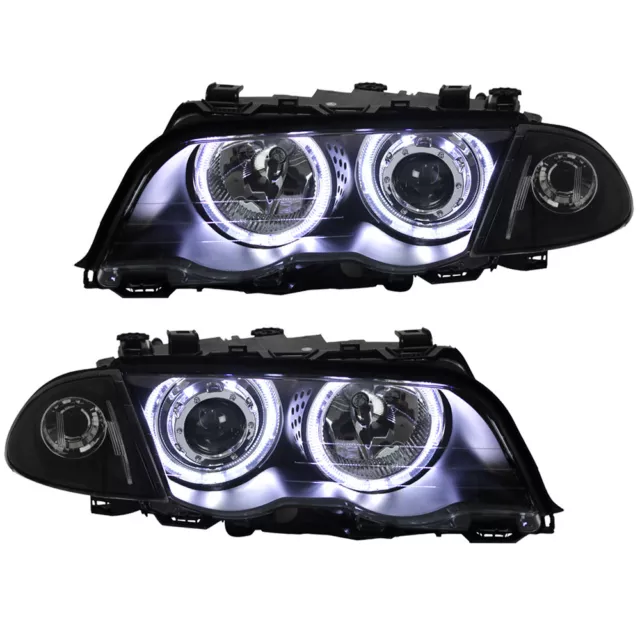 Scheinwerfer mit LED Angel Eyes für BMW E46 Limo Touring Bj. 1998-2001 Schwarz