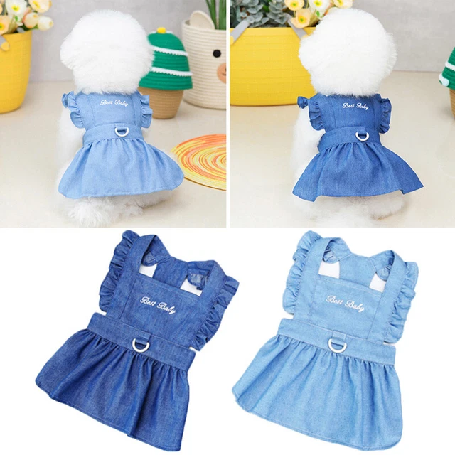 Puppy Denim Skirt Dog Clothes Harness Dress With Bow Cat Vest Size XS S M L XL