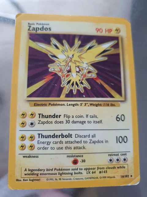 OK CONDITION ZAPDOS 16/102 Holo/Shiny Pokemon Card, Base, Rare, WOTC 45.00  - PicClick UK