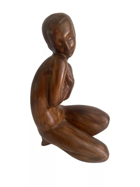 Vintage Art Deco Glazed Ceramic Nude Female Statue Figure Sculpture Naked
