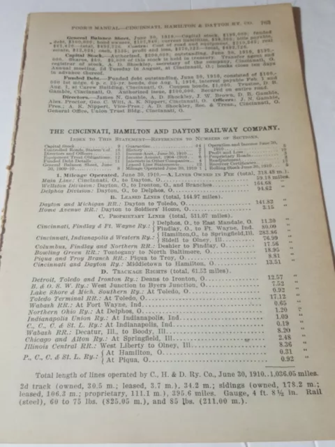 1911 train document CINNCINATI HAMILTON & DAYTON RAILWAY 10 page railroad report