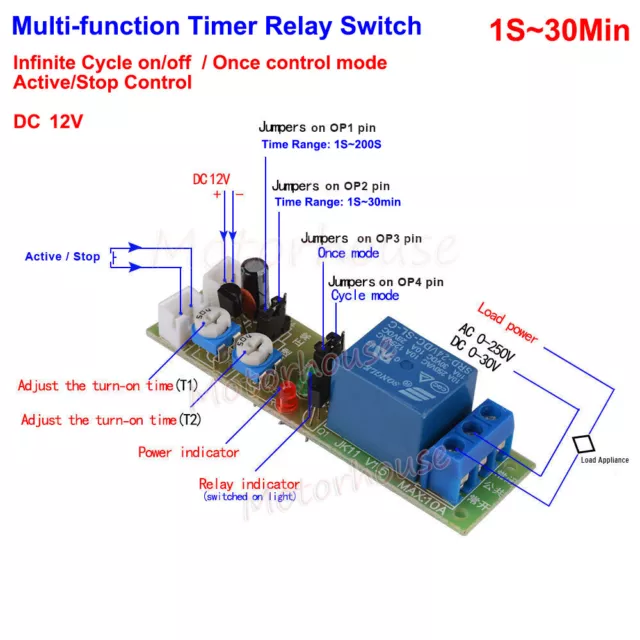 DC12V Adjustable Time Infinite Cycle Loop Timer Timing Relay Switch Delay ON/OFF