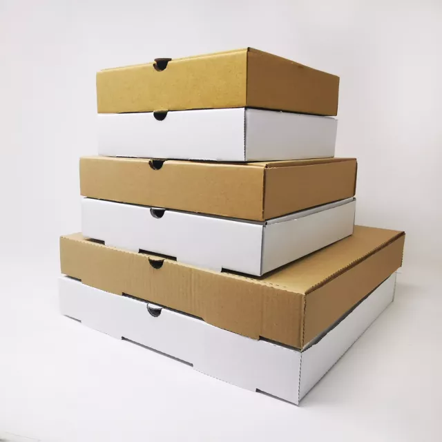 Plain Kraft/White Pizza Boxes Foldover E-Flute Design Takeaway Box 7'' 9'' 12''