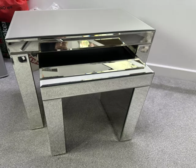 DUNELM VENETIAN MIRRORED Nest of Tables Side Coffee Glass Table