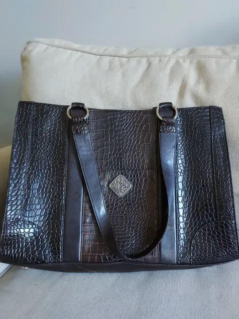 Coldwater Creek Laptop Handbag Women Brown Faux Croc Leather Tote Shoulder Bag