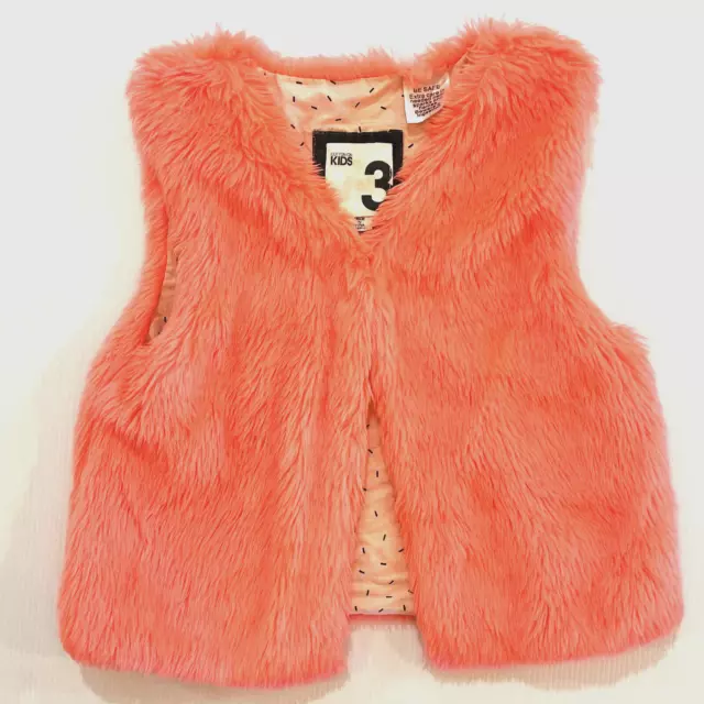 Cotton On Kids Girls Size 3 Gilet Vest orange Faux Fake Fur Waistcoat