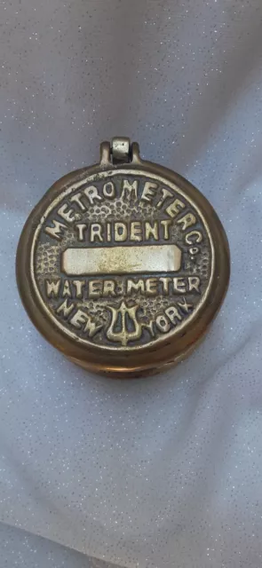 Vintage Brass Metro Meter Co. Trident Water Meter Cover New York 3" Diameter