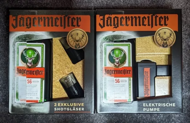 Jägermeister Geschenk Set mit 2 Flaschen - Jägermeister Pumpe und Shot Gläser