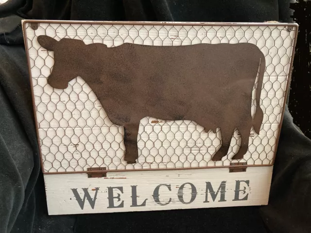 Vintage Bronze Like Cow Welcome Sign Wall Hanging 17 1/2 by 14 Inches