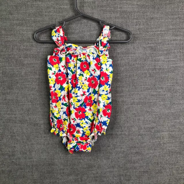 Chaps Bodysuit Romper Baby Girls 6M Red Yellow White Floral Ruffle Sleeveless 2