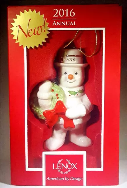 LENOX 2016 Annual Happy HOLLY DAYS Snowman CHRISTMAS Ornament 3.5 New In Box