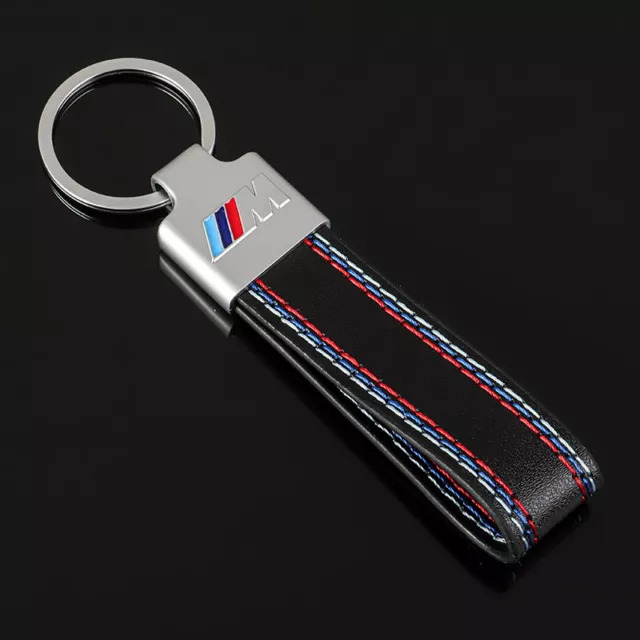 Black Leather+Metal Keychain Key Holder Keyfob Key Chain Car Accessories for BMW