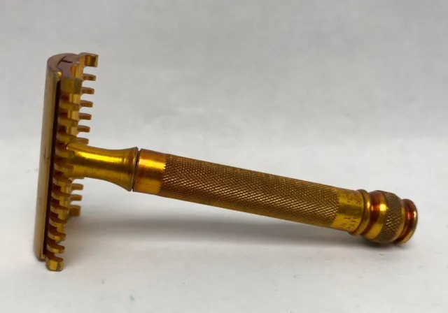 Antique Gillette Gold Tone 1920's Safety Razor With Beard Brush Comb Metal