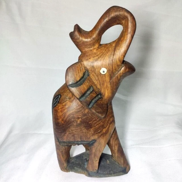 Wood Elephant Sculpture Lucky Statue Hand Carved Wooden Figurine