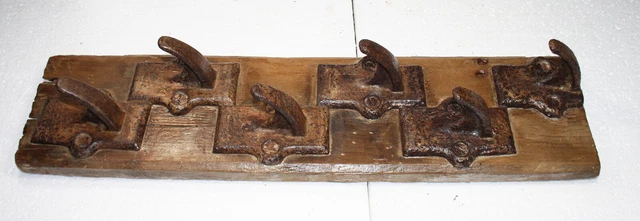 Vintage Heavy Duty Cast Iron Tack hooks Barn Wood Antique Coat Hat Primitive 3
