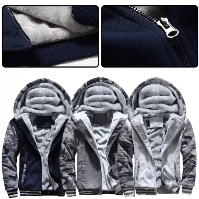 Cappotto Invernale da Uomo con Cappuccio Pile Giacche Felpa Poackets Patchwor ☽