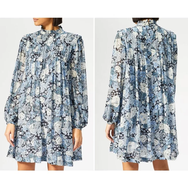 GANNI ELM GEORGETTE Midi Dress in Black Floral Print Size 38 US Size 8 157.50 PicClick