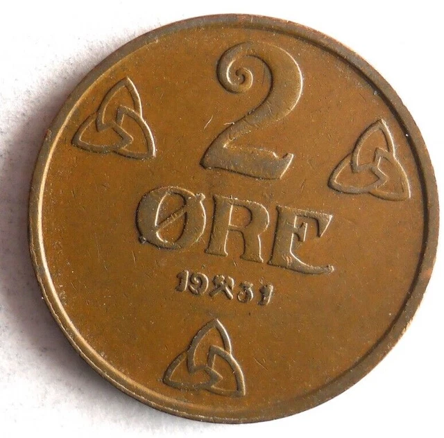1931 NORWAY 2 ORE - High Quality Coin - FREE SHIP - Bin #704