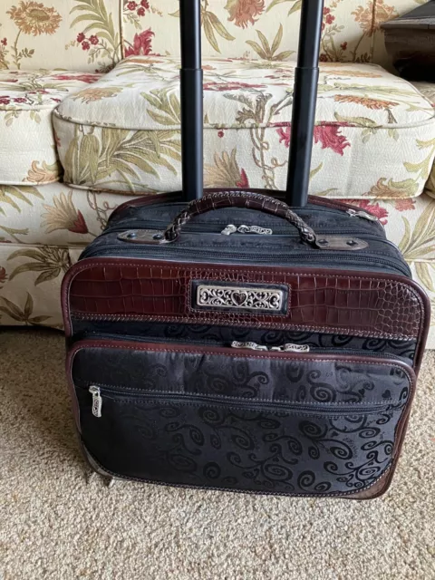 Brighton Black & Brown Croc Leather Overnight /  Computer Bag w/ Wheels Suitcase