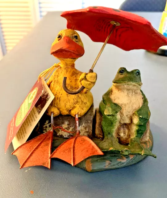 American Chestnut Folk Art Rainy Day Friends Frog Duck