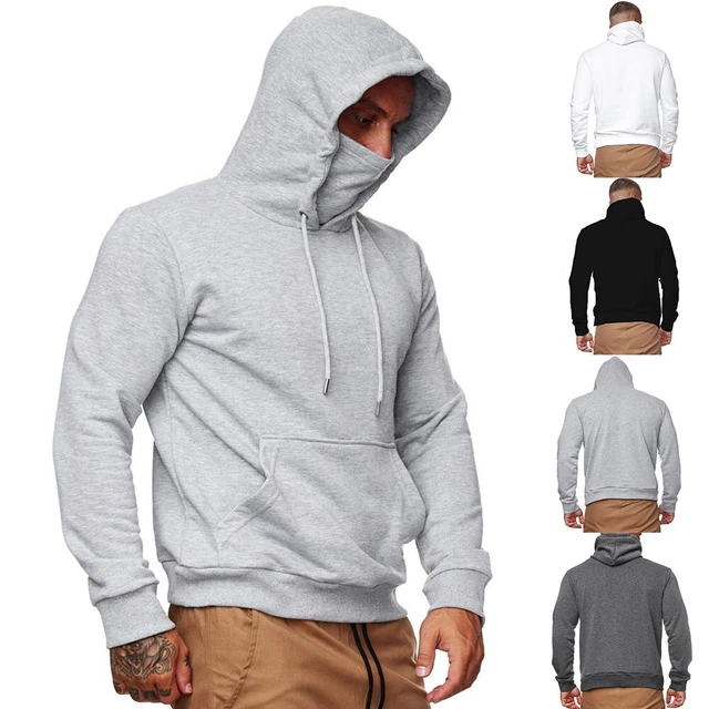 Uomo Felpa con Cappuccio Casual Solido Tasca Slim Fit Maglione Pullover Maglia