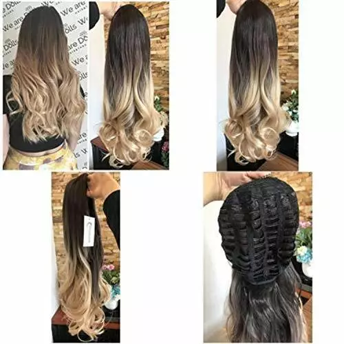 24 Inches Half Head Wig Long Curly Wavy OMBRE DIP DYE 3/4  Assorted Colors