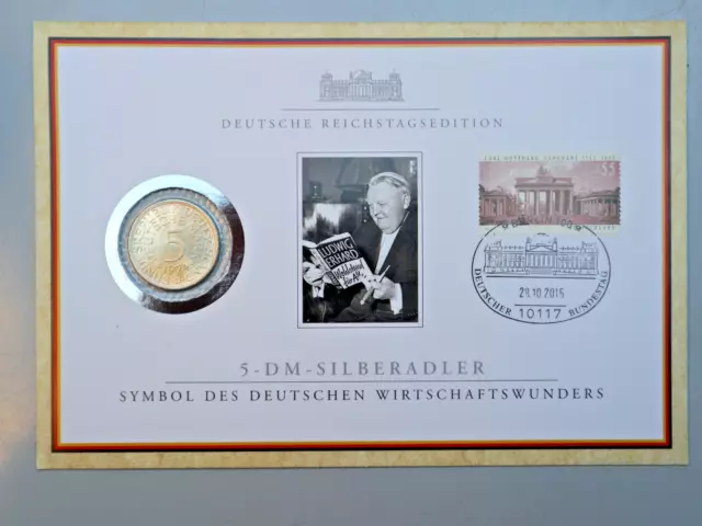 NUMISBRIEF DEUTSCHE REICHSTAGSEDITION: 5 DM 1974 D: SILBERADLER, vz, S3