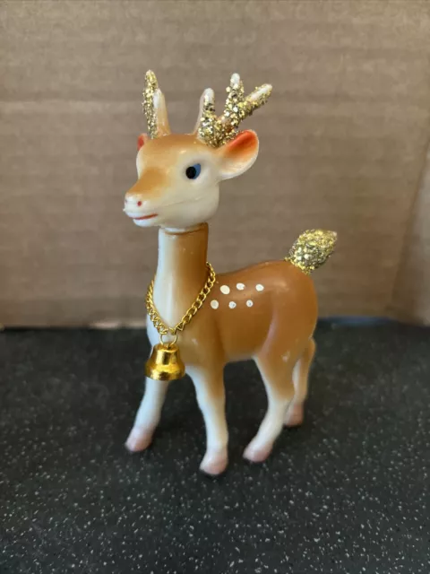 Vintage plastic Christmas reindeer and bell (made in Hong Kong)