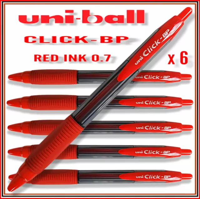 Uni-ball Click BP Retractable Ballpoint Pens x 6 Red SUPER DEAL BUY 2 GET 1 FREE