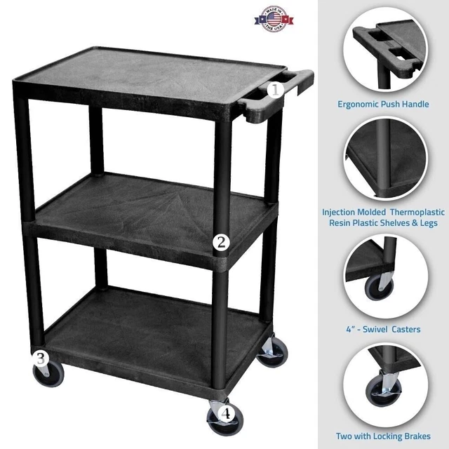 Structural Foam Plastic Service Utility Cart 3 Shelves Tool Storage Shop Garage