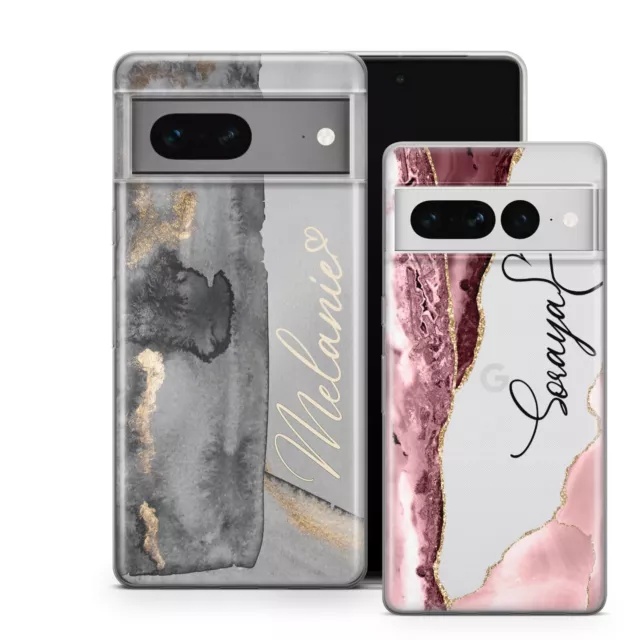 Personalisiert Brauch Name Roségold Marmor Gel Handyhülle für Google Pixel 8 7 +