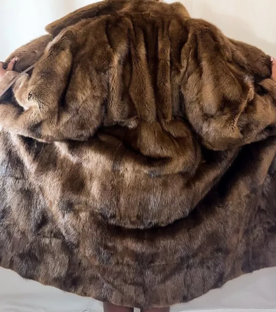 Real Fur Brown Muskrat Bisam Vintage Oversized Luxury Long Coat 100% authentic