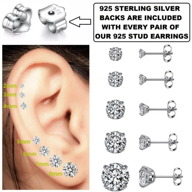 925 Sterling Silver Cubic Zirconia Stud Earrings UK New Set Pack Men Small Large