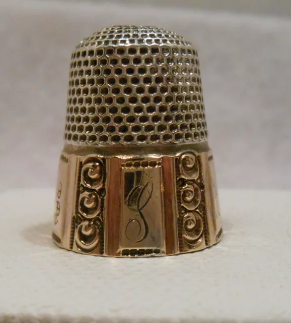Antique Sterling Silver & 14K Gold Thimble by Stern Bros. Co. *Circa 1900s 2