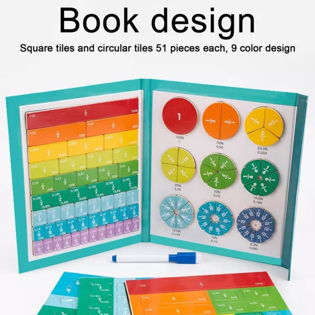 Fraction Manipulation Set Educational Magnets Magnetic Book with Tiles